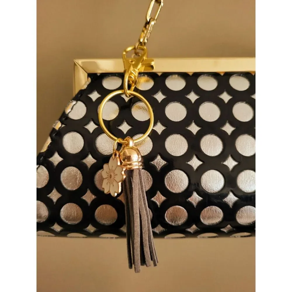 Nicole Lee Collection Black and Silver Geometric Clutch With Gold Chain